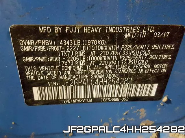 JF2GPALC4HH254282 фото 2