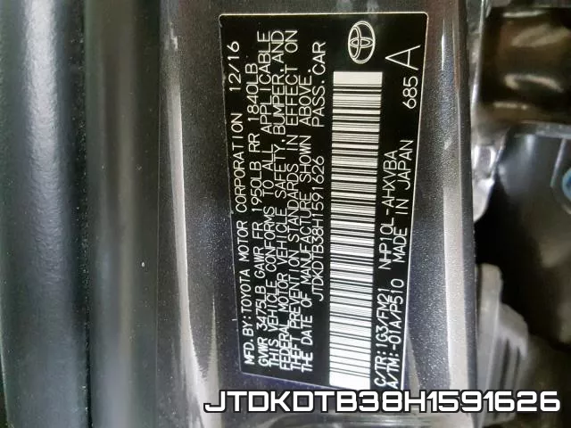 JTDKDTB38H1591626 фото 2