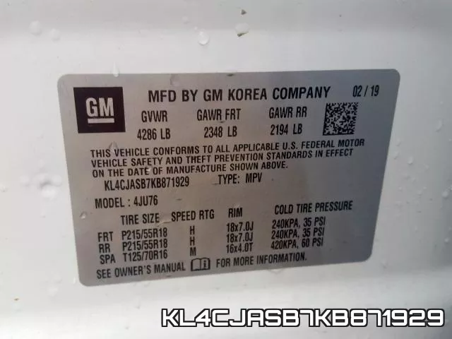 KL4CJASB7KB871929 фото 2