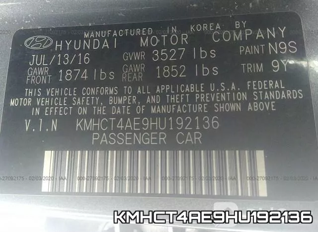 KMHCT4AE9HU192136 фото 8