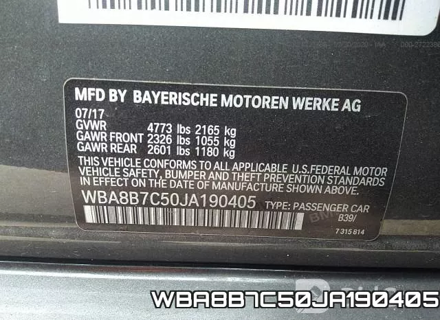 WBA8B7C50JA190405 фото 6
