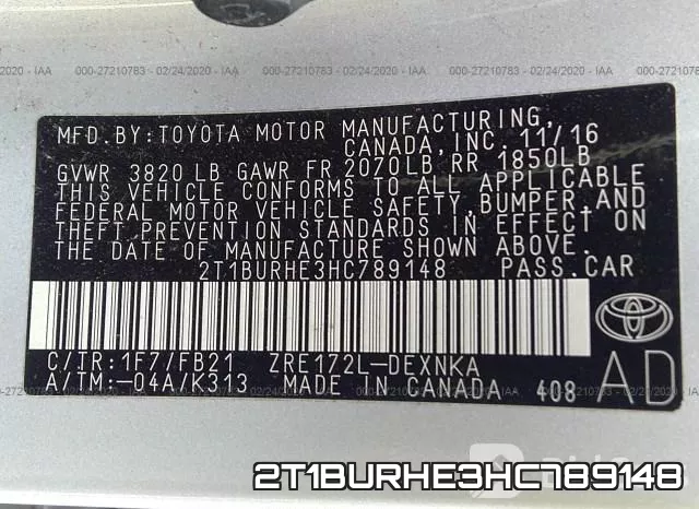 2T1BURHE3HC789148 фото 9