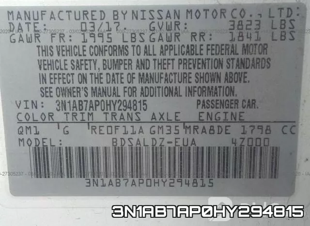 3N1AB7AP0HY294815 фото 3