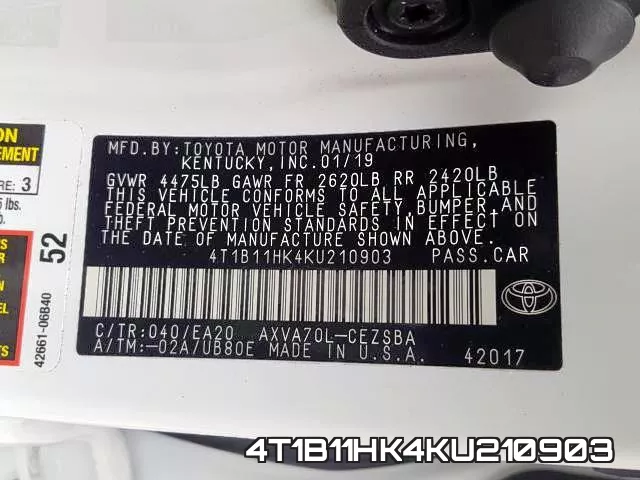4T1B11HK4KU210903 фото 2