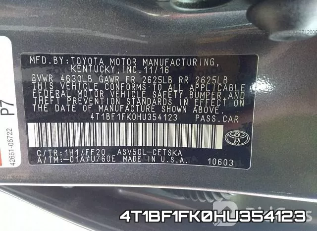4T1BF1FK0HU354123 фото 8