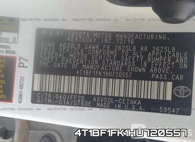 4T1BF1FK1HU720557 фото 6