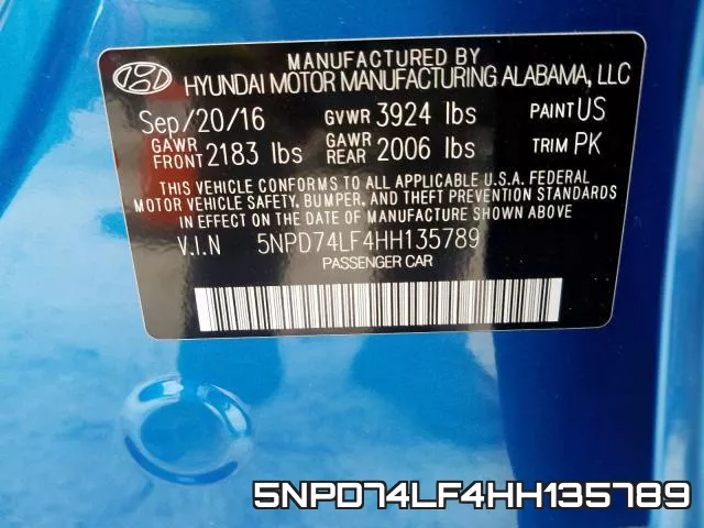 5NPD74LF4HH135789 фото 2