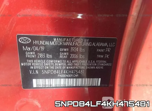 5NPD84LF4KH475481 фото 7