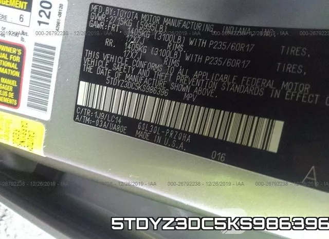 5TDYZ3DC5KS986396 фото 8