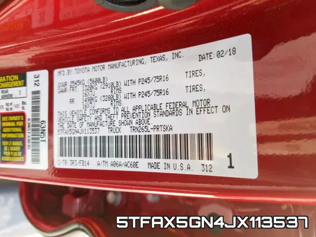 5TFAX5GN4JX113537 фото 2