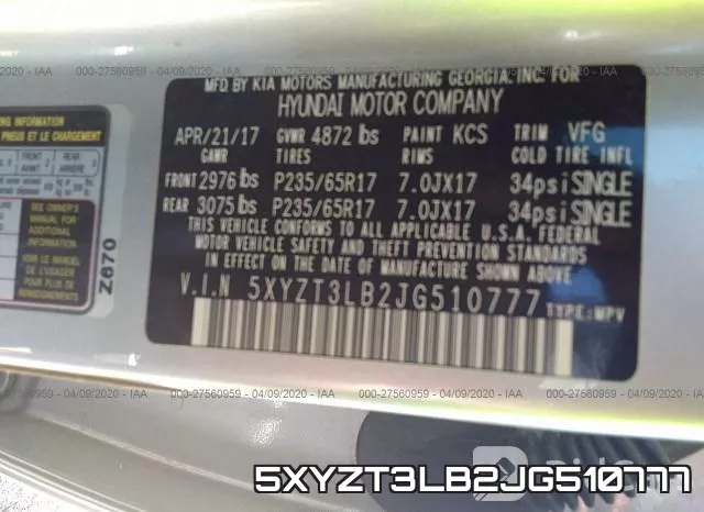 5XYZT3LB2JG510777 фото 7