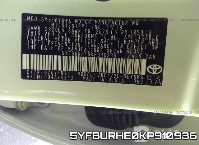 5YFBURHE0KP910936 фото 9