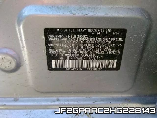 JF2GPAAC2HG228143 фото 2