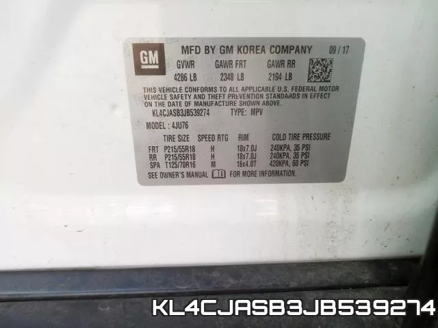 KL4CJASB3JB539274 фото 2