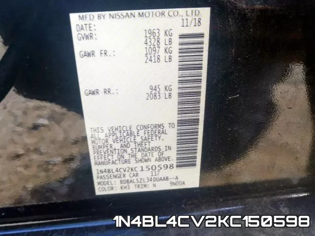 1N4BL4CV2KC150598 фото 2