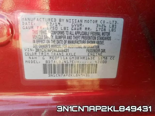 3N1CN7AP2KL849431 фото 2