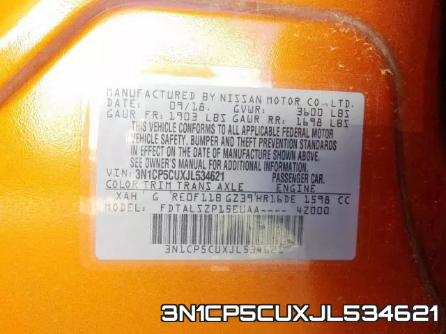 3N1CP5CUXJL534621 фото 2
