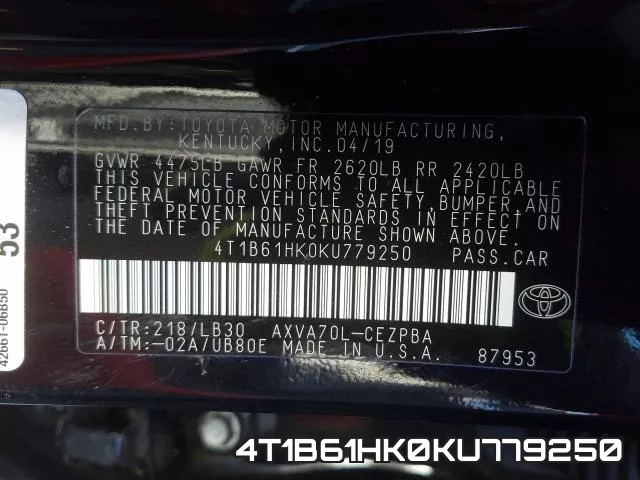4T1B61HK0KU779250 фото 2