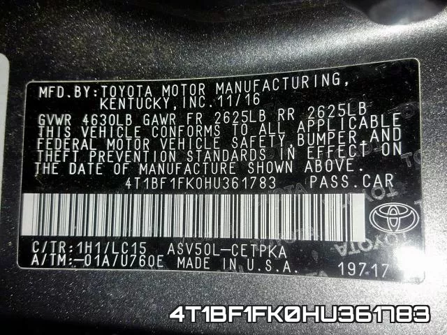 4T1BF1FK0HU361783 фото 2