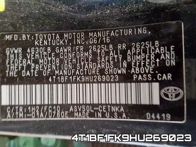 4T1BF1FK9HU269023 фото 2