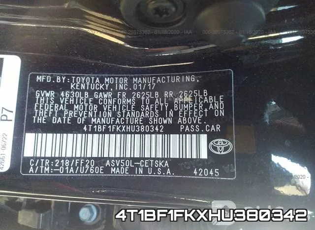 4T1BF1FKXHU380342 фото 6