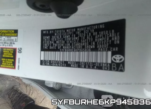 5YFBURHE6KP945836 фото 7