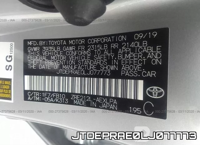JTDEPRAE0LJ077773 фото 8