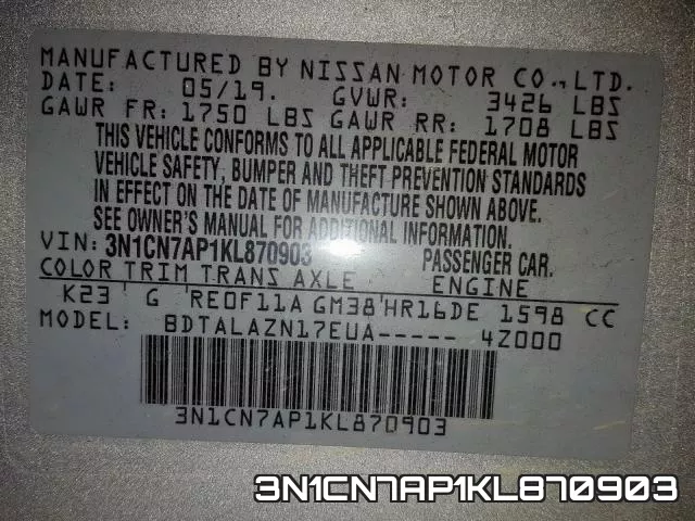 3N1CN7AP1KL870903 фото 2