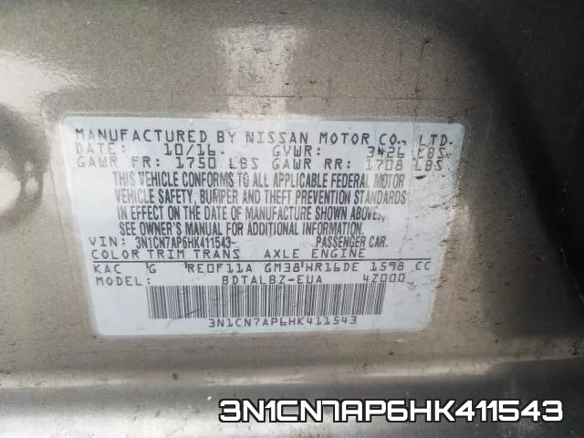 3N1CN7AP6HK411543 фото 2