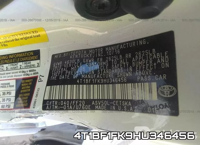 4T1BF1FK9HU346456 фото 6