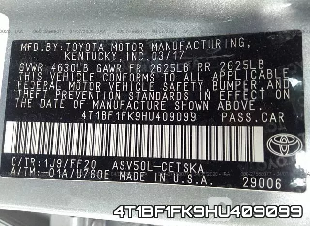 4T1BF1FK9HU409099 фото 6