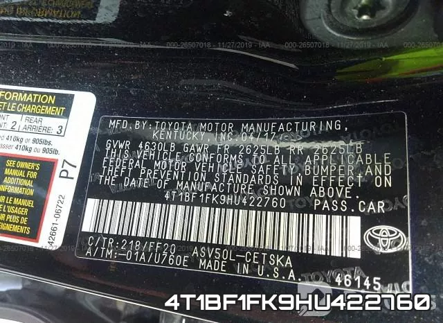 4T1BF1FK9HU422760 фото 8