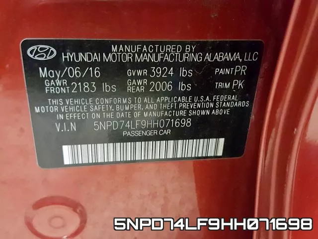 5NPD74LF9HH071698 фото 2