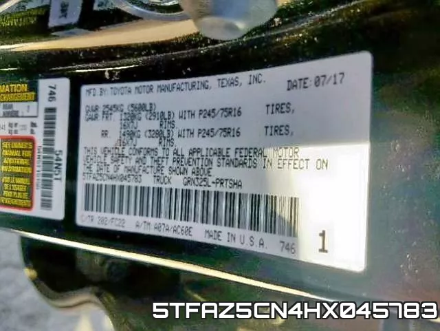 5TFAZ5CN4HX045783 фото 2