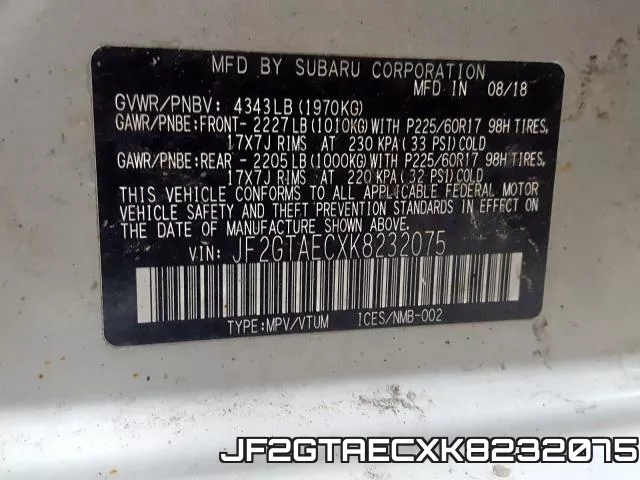 JF2GTAECXK8232075 фото 2