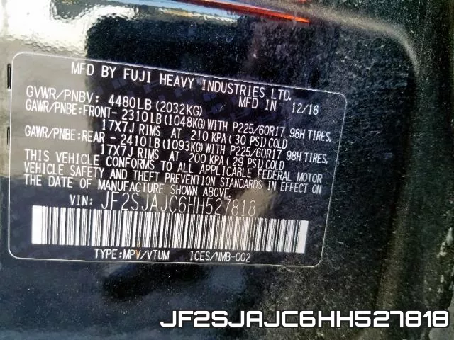 JF2SJAJC6HH527818 фото 2