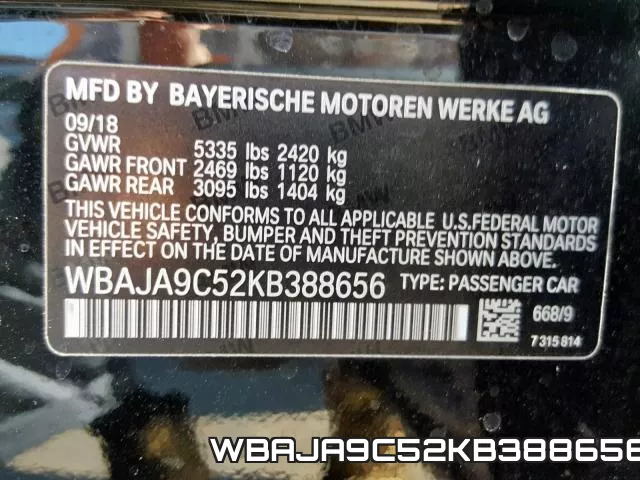 WBAJA9C52KB388656 фото 2