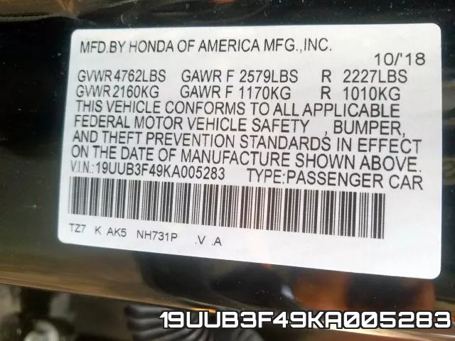 19UUB3F49KA005283 фото 2
