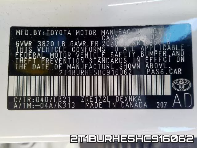 2T1BURHE5HC916062 фото 2
