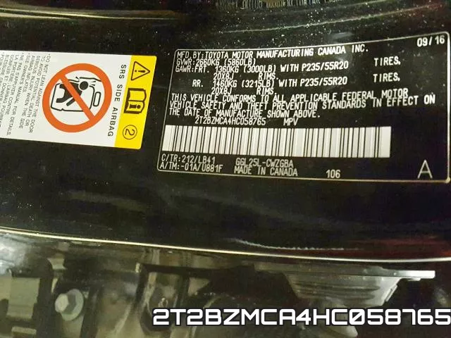 2T2BZMCA4HC058765 фото 2