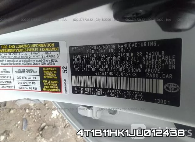 4T1B11HK1JU012438 фото 8