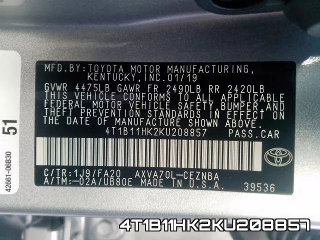 4T1B11HK2KU208857 фото 2