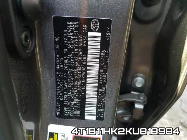 4T1B11HK2KU818984 фото 2