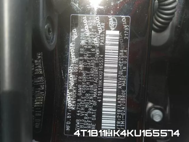 4T1B11HK4KU165574 фото 2