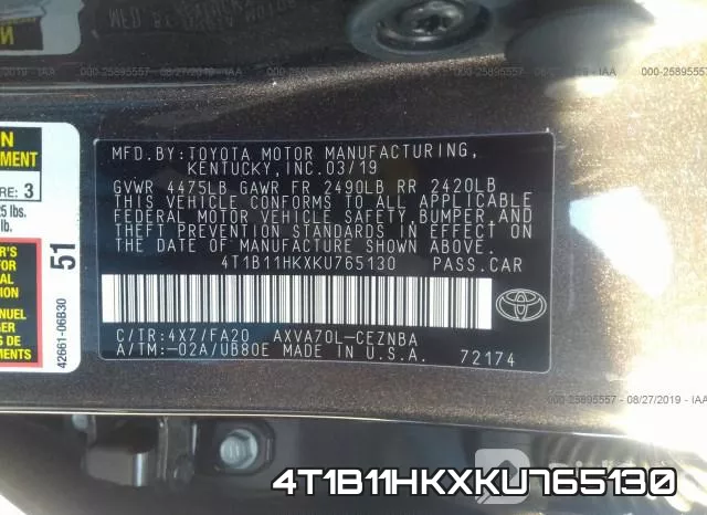 4T1B11HKXKU765130 фото 9