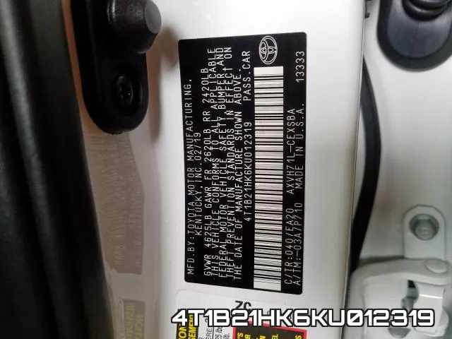 4T1B21HK6KU012319 фото 2