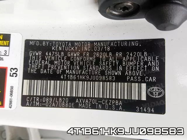 4T1B61HK9JU098583 фото 2