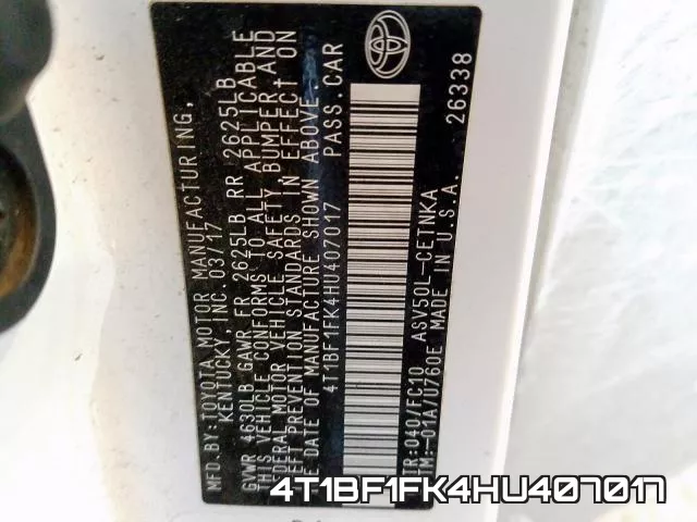 4T1BF1FK4HU407017 фото 2