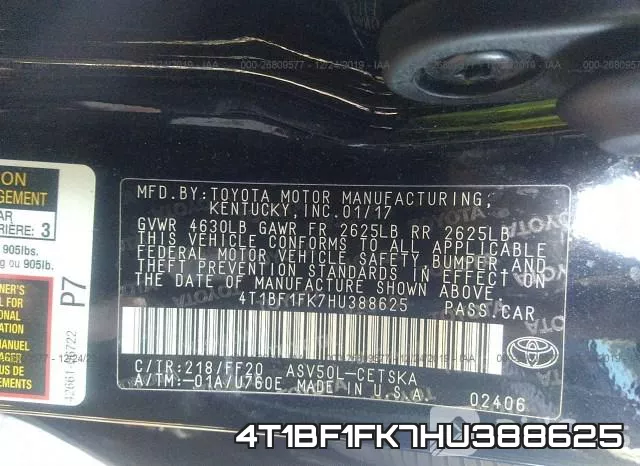 4T1BF1FK7HU388625 фото 8