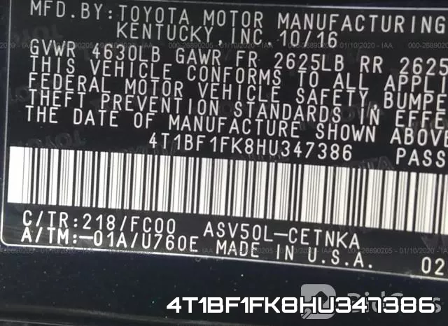 4T1BF1FK8HU347386 фото 5